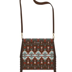 Rock & Roll Denim Aztec Crossbody Bag With Fringe NWT